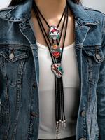 Collier Bolo WesternTill en alliage de zinc avec tête de taureau, turquoise et argent, style Rodeo du Sud-Ouest, pour femme, avec breloque taureau, idéal pour les cowgirls