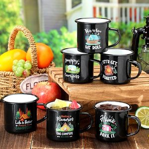 Tasses à café en émail noir personnalisées avec logo personnalisé Gobelets en acier inoxydable avec poignée <span class=keywords><strong>de</strong></span> voyage en camping Dessins traités - Product Image 5