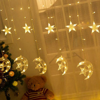 3,5M UK-Stecker Mond-Stern 138LED Hängende Lichterkette mit Knopfsteuerung 8 Modi Fenster-Flackerlicht für Ramadan Heim Festival Dekoration
