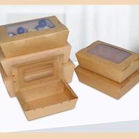 Boîte à lunch carrée en papier kraft écologique, imperméable et jetable, avec fenêtre et film de protection pour sushis, salades, fast-food et plats à emporter