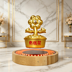 HCNT Magnetic Levitating Golden Money Flower Tree <b>LED</b> Night <b>Light</b> With Warm White Glow Round Base Modern Design For Home Decor - Product Image 4