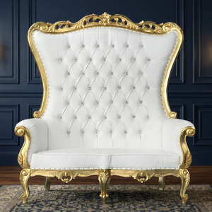 Chaise de mariage de luxe durable de style mid-century antique, avec revêtement en tissu capitonné et structure en bois massif, personnalisable pour chambre et salon - Product Image 3