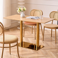 Table à manger de luxe dorée en acier inoxydable et bois, mobilier moderne nordique, ensemble de chaises de salle à manger pour restaurant, table d'hôtel