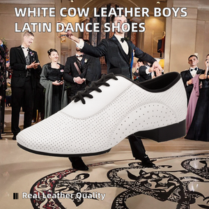 Zapatos de Baile Latino de Jazz para Hombre, de Cuero Vacuno Genuino, Forro de Cuero, Color Blanco, Suela de Goma - Product Image 2