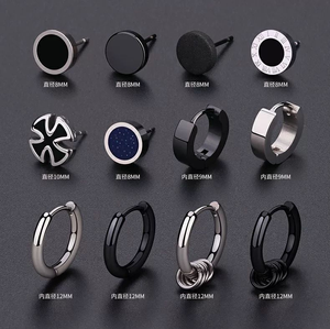 Orecchini a Perno da <span class=keywords><strong>Uomo</strong></span> in Acciaio Inossidabile Nero Senza Sbiadimento, Idea Regalo, Vendita all'Ingrosso N2506099 - Product Image 2