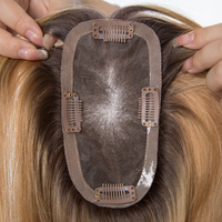 Expédition Rapide – Topper Cheveux Vierges Brésiliens Raides 16'' (3x6'') pour Femmes, Couleur Brun avec Mèches, Nœuds Invisibles, Base Respirante
