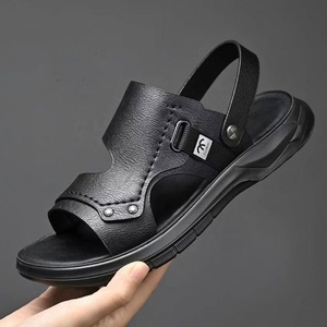 Sandales pour hommes à bride en T, en cuir véritable, à bout ouvert, semelle extérieure en caoutchouc antidérapante, chaussures décontractées pour l'extérieur, modèle 9927 - Product Image 4