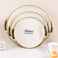 Ensemble de 3 plateaux de service rectangulaires en plastique pour hôtel, restaurant, plateau à fruits, collations et desserts en or, argent et blanc