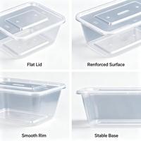 Boîte en plastique rectangulaire pour le déjeuner, récipient alimentaire transparent, bol à emporter pour la restauration rapide, conteneur en plastique pour la restauration