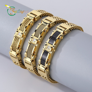 Bracelets vintage <span class=keywords><strong>en</strong></span> acier inoxydable pour hommes Fatingna, plaqués <span class=keywords><strong>or</strong></span> et argent, géométriques, avec zircon, pour cadeau - Product Image 2