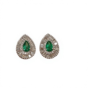 Boucles d'oreilles de luxe en argent 925 avec diamant taille émeraude en forme de poire, design goutte d'eau, pour femme, bijoux de soirée - Product Image 1