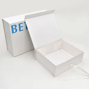 Customized Logo Folding White Clothing Jewelry Flat Cardboard Gift Packaging Luxury Ribbon Gift Box