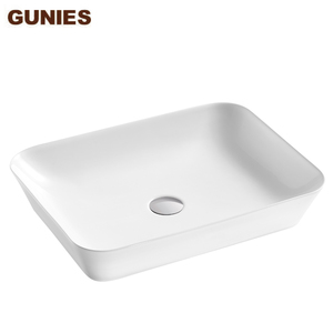 Lavabo de Cerámica Blanco Moderno para Baño, de un Solo Orificio, para Montar en Encimera, Modelo Gunies 1469, 3 Años de Garantía - Product Image 1