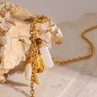 Nuevo Collar con Colgante de Perlas Serie Océano, Colgante de Acero Inoxidable DIY, Collar con Colgante de Concha y Estrella de Mar con Recubrimiento PVD de 18k