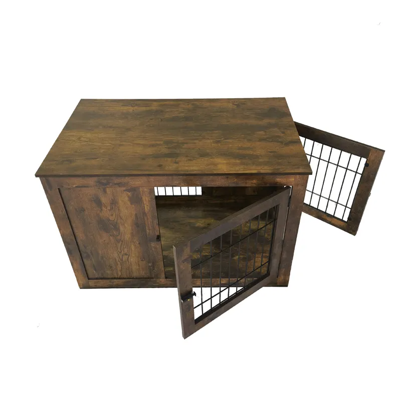 Holz Hunde kiste Möbel Draht Indoor Pet Kennel Käfig, Beistell tisch mit Doppeltüren, Schlösser für kleine und mittlere Hundehütte