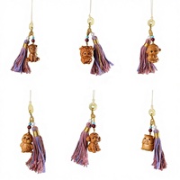 Chaîne de téléphone portable en bois de santal Zodiaque, pendentif pour sac de voiture, porte-clés petit animal, accessoire pompon coloré en stock