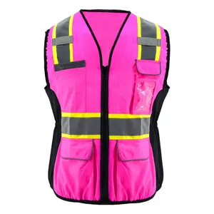 SMASYS Mesh Hi Vis Vest with Pockets Pink for Women