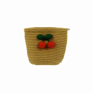 Sac en paille crocheté cerise 12x14cm, mini sac bandoulière tricoté pour femme, accessoire de mode - Product Image 1