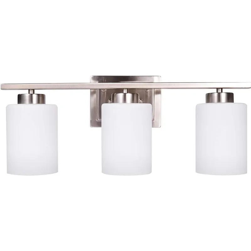 Bathroom Lighting Fixture Over Mirror Vanity Lights Bathroom Lights with Brushed Nickel Finish and White Frosted Glass Shade