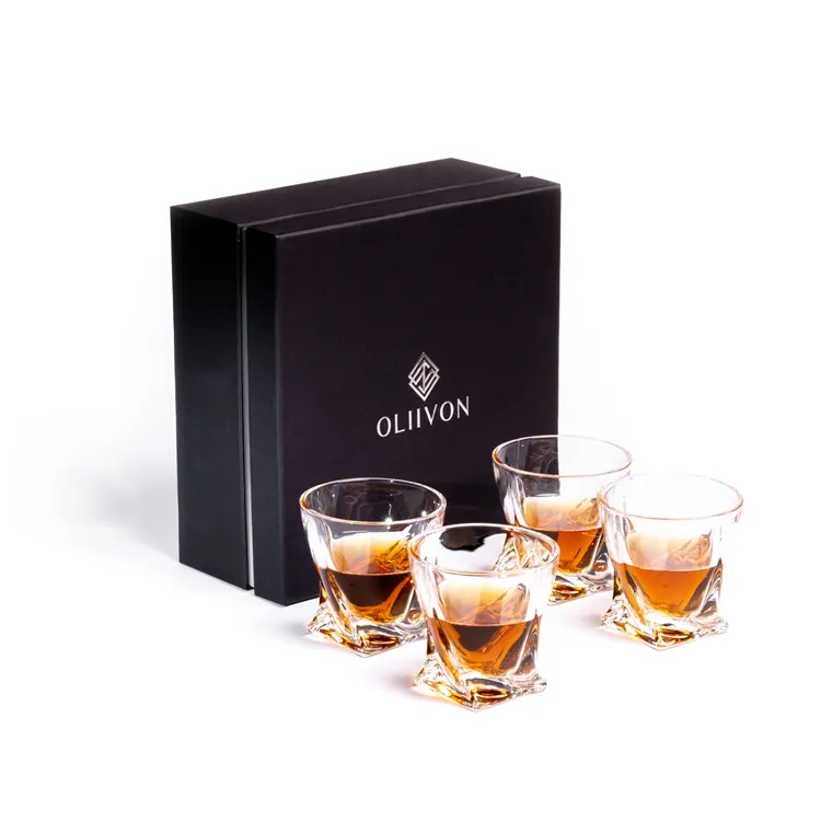 Set regalo di whisky intrecciato in cristallo senza piombo con 4 bicchieri da whisky Twist Set di bicchieri da whisky per la festa in casa