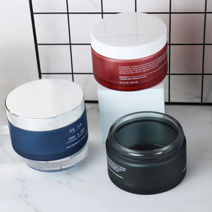 Disesuaikan warna 200g 6oz bulat mulut lebar biru buram dan merah kosmetik Body Butter Lotion kaca <span class=keywords><strong>Jar</strong></span> dengan tutup perak
