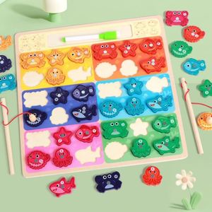 Jeu de pêche Montessori, reconnaissance des formes et des couleurs, puzzle de correspondance de blocs, tableau de dessin, tout en un, jouet en bois pour enfants de plus de 3 ans - Product Image 1