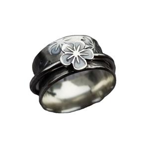 Floral Design Women's <b>Ring</b> Plum Blossom Pattern Silver Tone Jewelry Gift For Her Fashion <b>Statement</b> <b>Ring</b> - Product Image 4