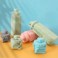 Bouteille de sport pliable personnalisable avec logo, anti-fuite, sans BPA, grande capacité, en silicone avec couvercle en PP, portable pour l'extérieur