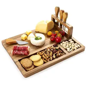 ネイチャーバンブーウッドチーズボードとナイフセットCharcuterie Platter Serving Wood Cheese Board Bamboo Cutting Board