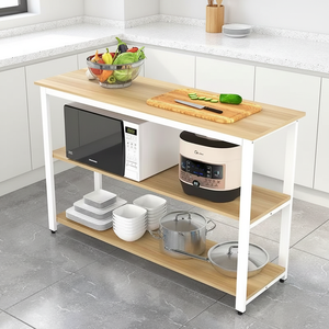 <span class=keywords><strong>Meuble</strong></span> de cuisine moderne standard avec rangement, étagère de boulanger en bois, support pour <span class=keywords><strong>four</strong></span> à <span class=keywords><strong>micro</strong></span>-ondes, structure métallique, bois de manguier, 2 tiroirs, 2 étagères - Product Image 1