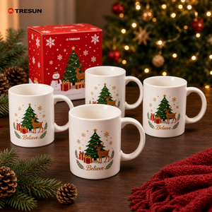 Boîte cadeau, tasse à café en céramique blanche personnalisée, renne, cadeau de Noël, vente en gros, prix bas - Product Image 1