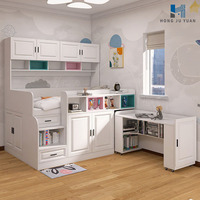 Lit mezzanine blanc personnalisé pour enfants avec armoire, bibliothèque et bureau mobile combinés pour la chambre des garçons et des filles