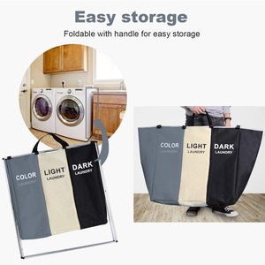 3pcs Oxford Tissu Sac à Linge Étanche Pliable <span class=keywords><strong>Landry</strong></span> Panier à Linge 3 Compartiments - Product Image 4