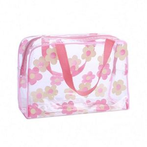 Sac fourre-tout à motif floral en gros d'usine, trousse de toilette transparente en PVC, sac cosmétique de voyage grande capacité - Product Image 1