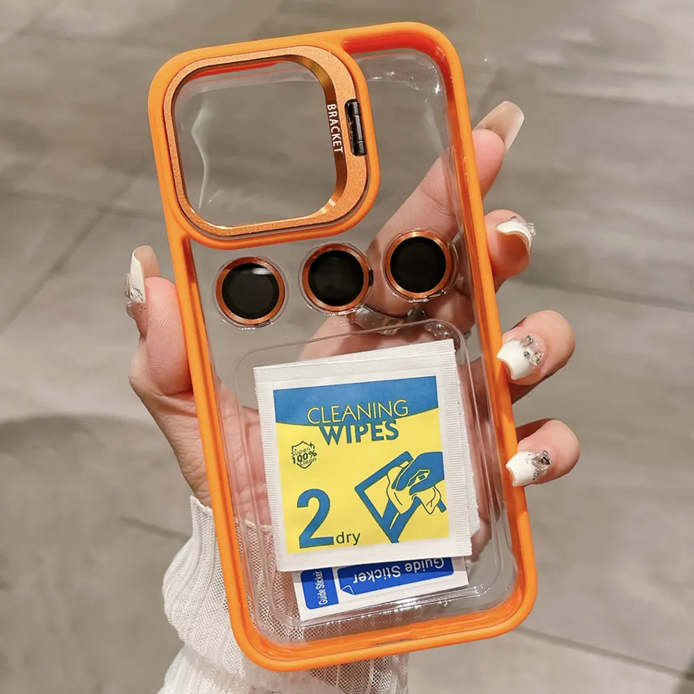 Nieuwe Amazon Transparante Mobiele Camera Beschermer Telefoon Metalen Lens Stand Case Voor Iphone 14 Pro Max 15