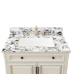 Vasque en céramique à encastrer Carrara Blanc 31x22 pour salle de bain, 3 trous pour robinets, style traditionnel - Product Image 1