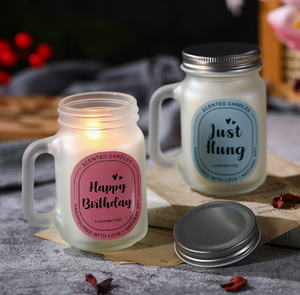 Venta al por mayor del fabricante: Velas artesanales de cera de soja de alta gama, sin humo, con asa de cristal esmerilado, regalos creativos hechos a mano - Product Image 2