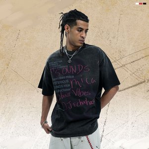Men's Pure Cotton Street T Shirt Letter Print Loose Fit Short Sleeve O Neck Summer <b>Tee</b> - Product Image 2