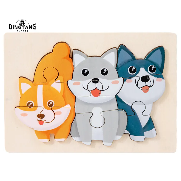 Qintang cartoon animal family game shape matching toy puzzle animale in legno