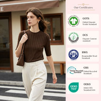 Damen Slim Fit Gerippter Wollpullover Halber Ärmel Rundhals Dünner Pullover Frühling Sommer Basic Weiche Wollene Bluse 4 Farben