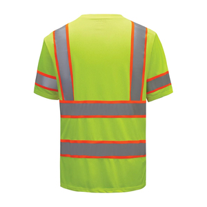 Chemise de sécurité réfléchissante de classe 2 à manches courtes jaune fluorescent pour homme, vêtements de travail 100% polyester - Product Image 4