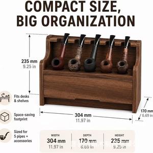 Estante de Almacenamiento para Pipas de Madera, Exhibidor de Madera Sólida con Cajón para Colección de Pipas de Tabaco, Organización de Escritorio - Product Image 5