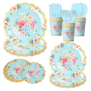 Platos de papel ecológicos de 7 pulgadas Vintage Floral resistente para bodas Brunches desechables - Product Image 5