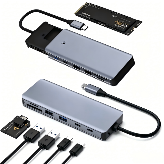 7-in-1 Type C Hub with M.2 NVMe SSD Enclosure, 10Gbps USB-C/3.1 Gen2, 100W PD, USB 2.0, PCIe 3.0 Support for MacBook Pro