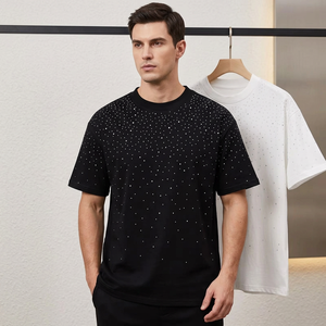 T-shirt unisexe personnalisé avec strass sur toute la surface, tee-shirt orné de cristaux, vêtements streetwear haut de gamme, fabricant OEM, vente en gros - Product Image 1
