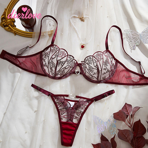 Dierlove Set di Lingerie di Lusso in <span class=keywords><strong>Pizzo</strong></span> Rosso Borgogna, Sexy, Esotico, Ricamato, Trasparente, Sensuale - Product Image 2