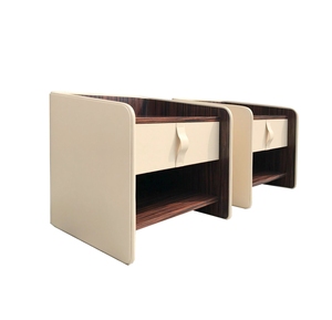 Luxury Midcentury Modern Leather-Wrapped Wood Nightstand High-end Bedroom Veneer with <b>Drawer</b> for Apartment - Product Image 1