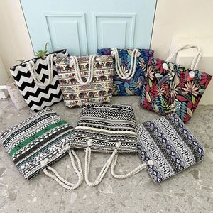 Wholesale Summer Travel Women Striped <b>Canvas</b> Medium <b>Beach</b> Tote Bags Custom Fashion Vintage Shoulder with Rope Handles Gift - Product Image 2