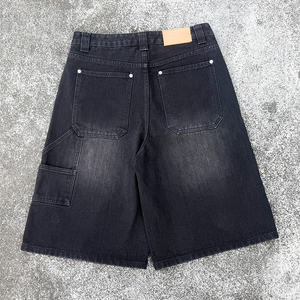 Pantalones cortos de mezclilla para hombre, estilo carpintero, con lavado desgastado personalizado, holgados, tipo cargo, estilo skater, negros, de pierna ancha, deshilachados y sueltos, fabricante - Product Image 3