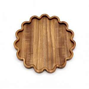 Bandeja Decorativa de Madera de 12.6 Pulgadas, Plato Redondo de Madera de Acacia para Servir, Bandeja Festoneada para Servir Café - Product Image 1